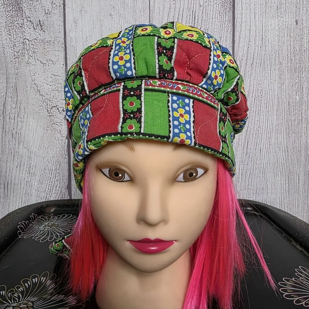 Vintage Patchwork Quilted Bonnet Hat Prairie Cottagecore Tie Back - Picture 1 of 5